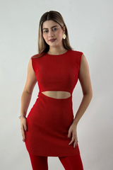 Vestido Corto Abertura Abdomen Rojo