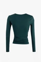 Blusa Manga Larga Escote Ruched Verde