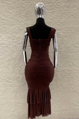 Vestido Midi Ruched Cafe