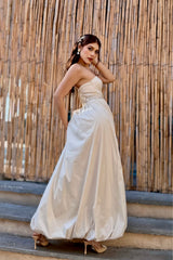 Vestido Strapless Largo Beige