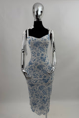 Vestido Midi Floreado Azul