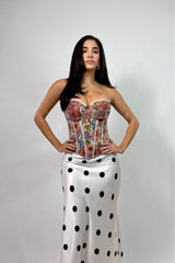 Falda Midi Satinada Polka Blanca