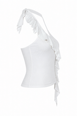 Croptop Ruffle Halter Blanco