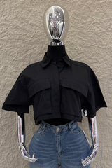 Camisa Corta App de Bolsas Negra