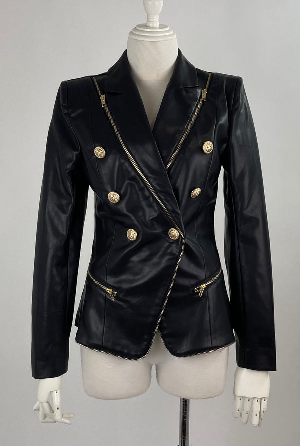 Blazer de Vinipiel Negro Boton Dorado