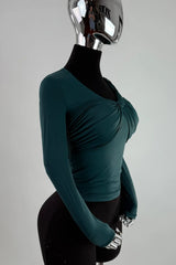 Blusa Manga Larga Escote Ruched Verde