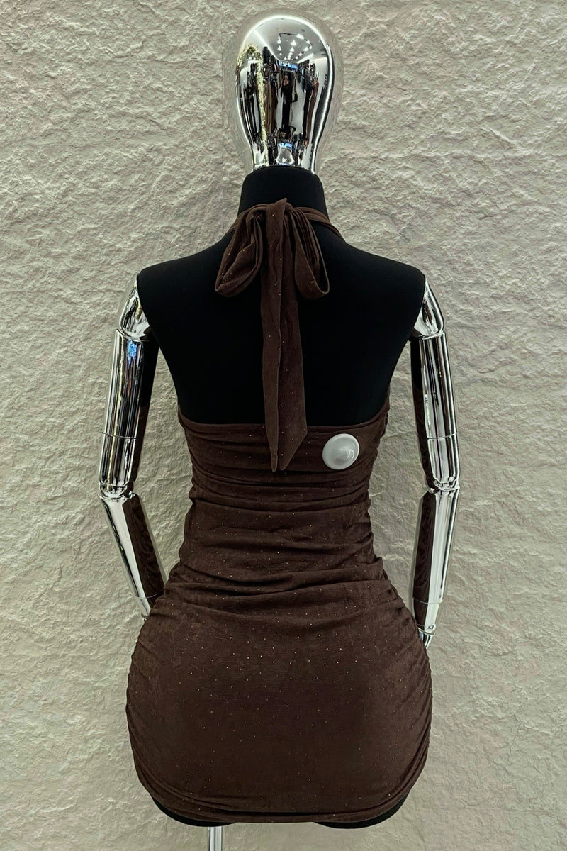 Vestido Ruched Halter Chocolate