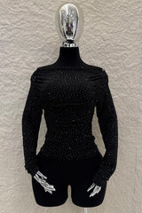 Blusa Rhinestone Ruched Negra