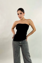 Top Asimetrico Strapples Negro