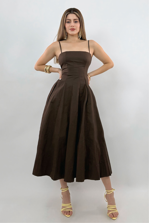 Vestido Midi Square Neck Chocolate