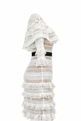 VESTIDO DE ENCAJE CON LISTON NEGRO
