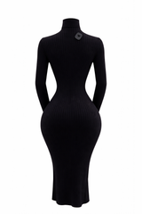 Vestido Manga Larga Cuello Tortuga Negro