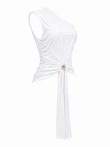 Blusa Colgante al Frente Ruched Blanco