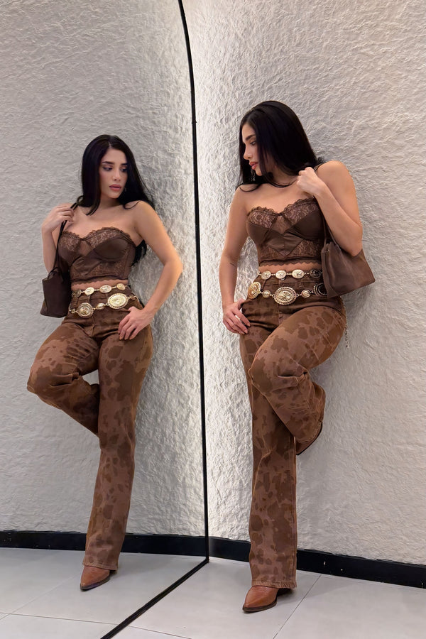 Crop Top Encaje Cafe