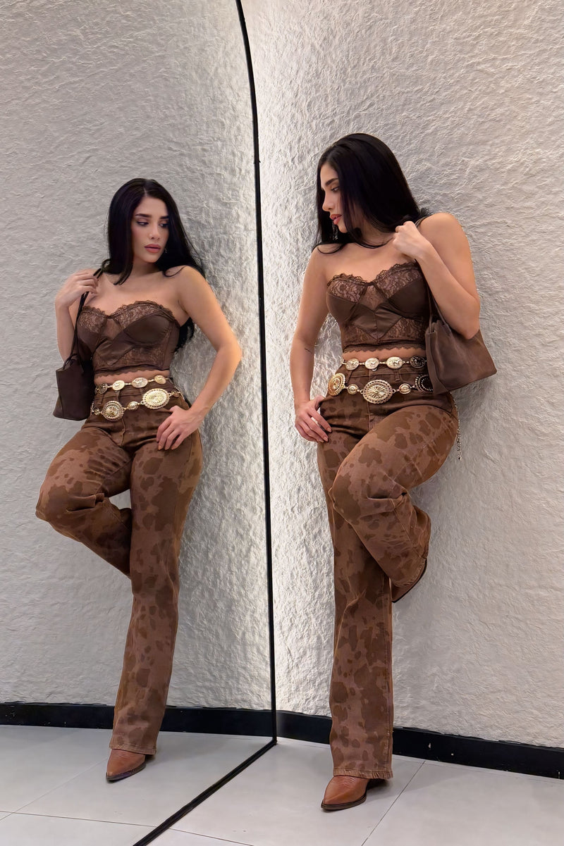 Crop Top Encaje Cafe