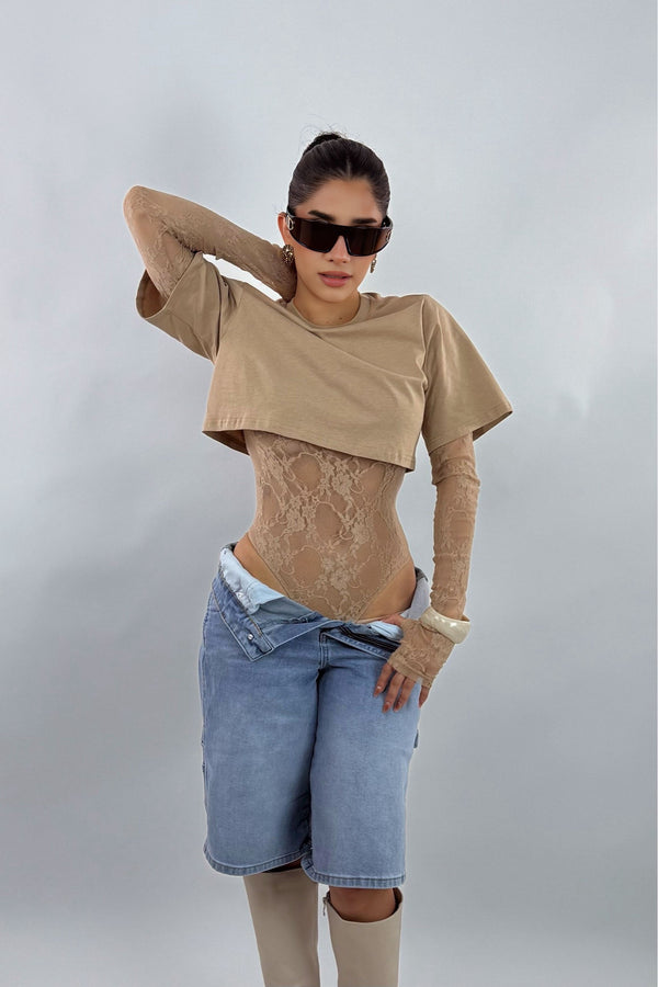 Pantiblusa Tshirt con Mesh Beige
