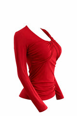 Blusa Manga Larga Escote Ruched Rojo