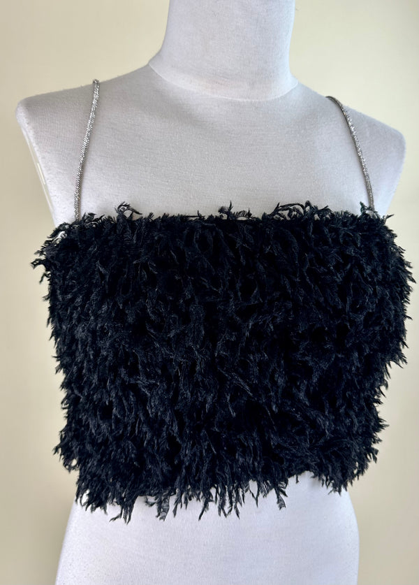 CropTop Con Plumas Tirante pedreria Negro