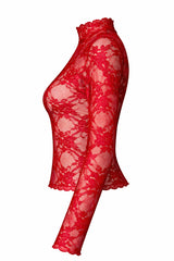 Blusa Corta Mesh De Encaje Rojo