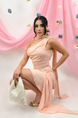 Vestido One Shoulder Mesh Durazno