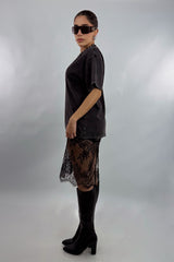 Playera Oversize Rhinestone Negro