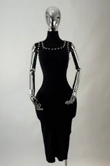 Vestido Midi Tela Punto Negro