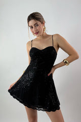 Vestido Corto Lentejuela Negro