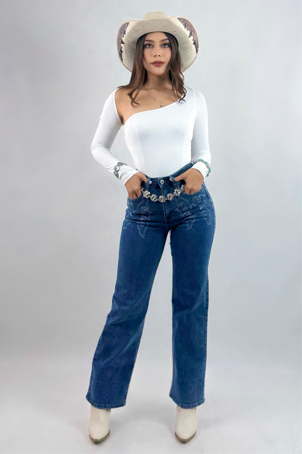 Pantalon Bordado Denim