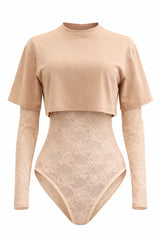 Pantiblusa Tshirt Encaje Beige