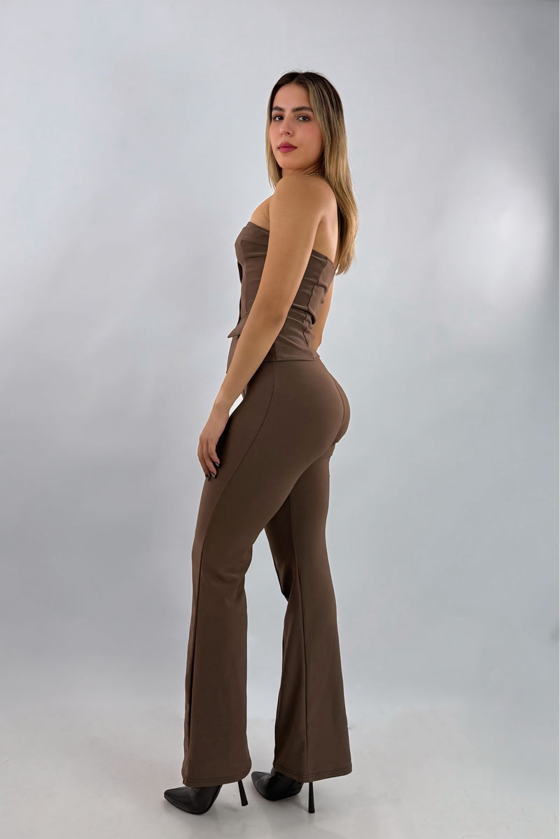 Set Top y Pantalon Cafe