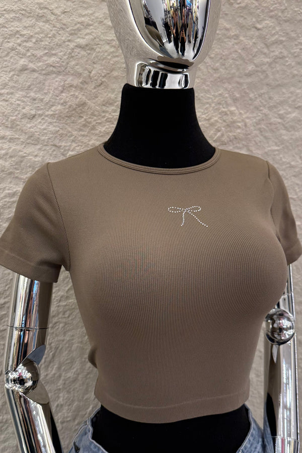 Crop Top App de Moño Rhinestone Cafe