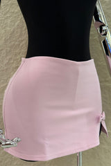 Falda Corta Abertura con Moño Rosa