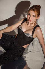 Croptop de Corset Negro Con Pedreria