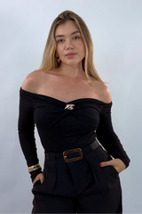 Blusa Brillosa App Dorada Negra
