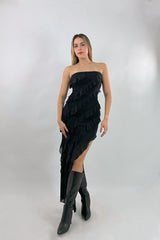 Vestido Strapless Largo Negro