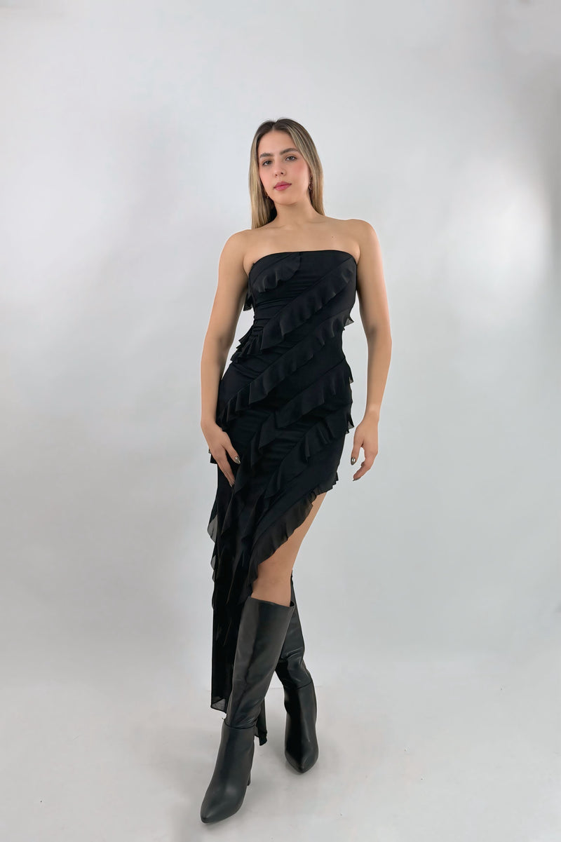 Vestido Strapless Largo Negro