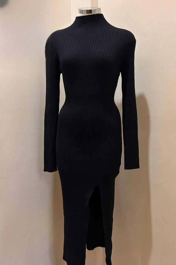 Vestido Midi Sweater Manga Larga Negro