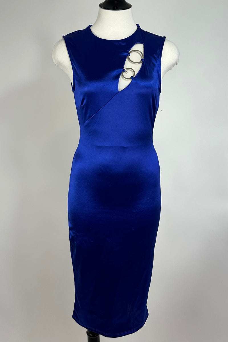 Vestido Midi Azul Satinado