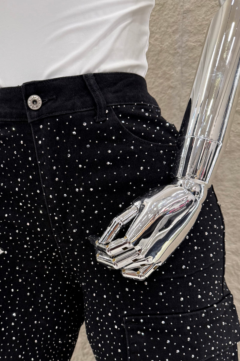 Pantalon Cargo Rhinestone Negro
