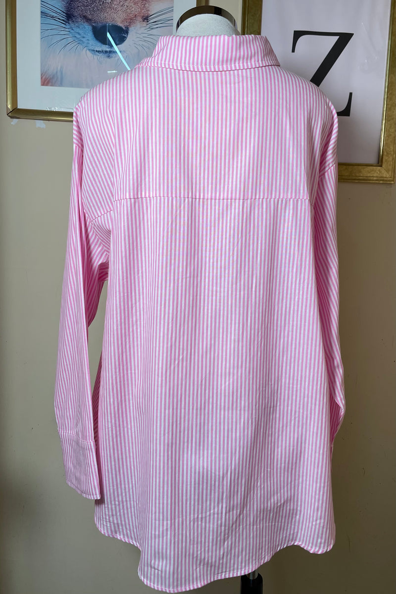 Camisa de Boton Rayada Rosa