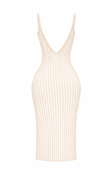 Vestido Largo Crochet Beige