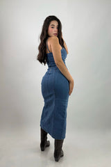 Vestido Midi Con Abertura Denim