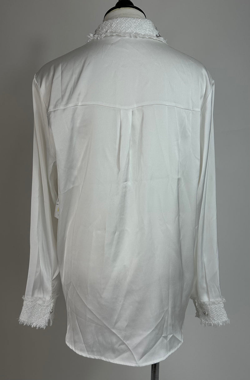 Camisa Satinada Con Pedreria Blanco