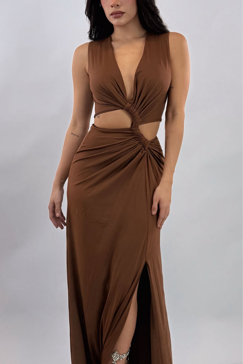 Vestido Largo Escotado Cafe