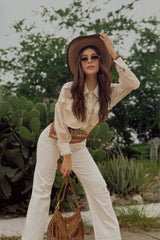 Camisa Manga Larga Transparente Beige
