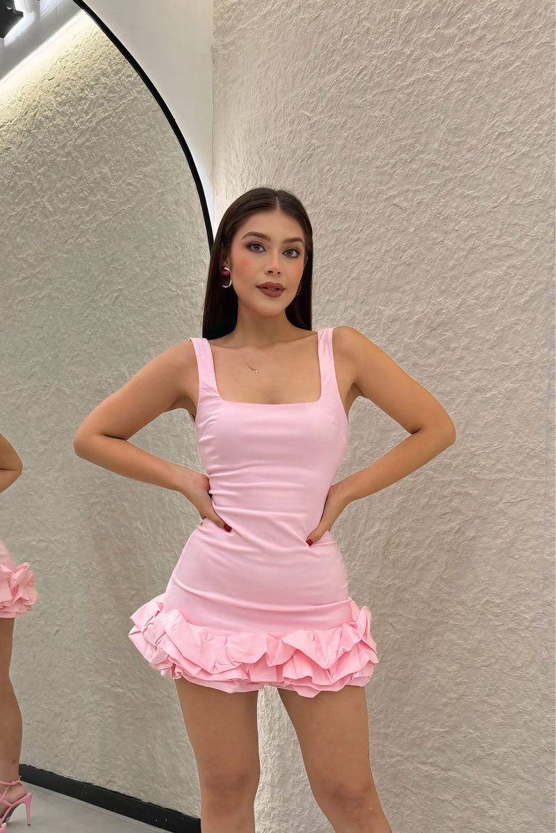 Vestido Corto Ruffle Pink