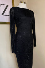 Vestido Midi Rhinestone Negro