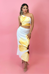 Set Top y Falda Floreado Amarillo