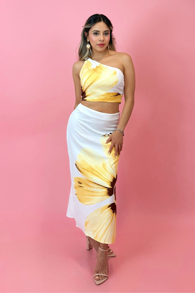 Set Top y Falda Floreado Amarillo