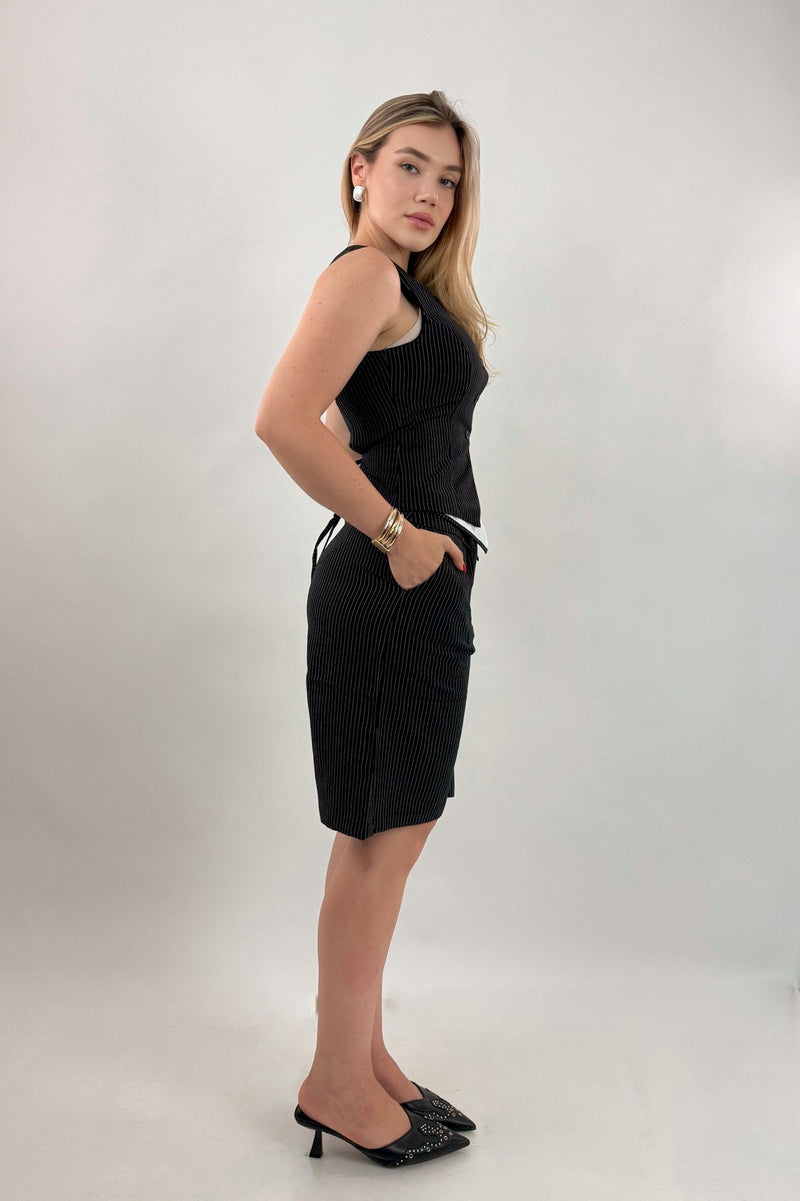 Set Chaleco y Short Rayas Negro